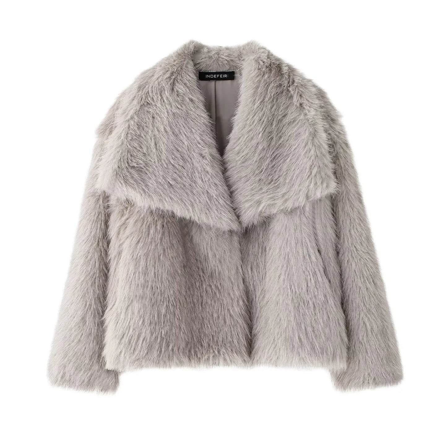 Women’s Cropped Faux Fur Jacket – Plush Lapel Collar Snap-Button Coat, Long Sleeve Winter Outerwear