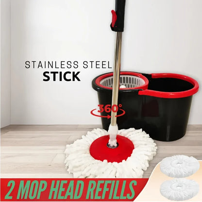 Spin Mop & Bucket Set for Floor Cleaning – 360° Rotation, Built-In Soap Dispenser, Stainless Steel Handle, 2 Reusable Heads