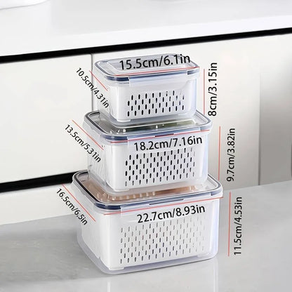 3-Pack Produce Storage Containers for Fridge – 4-in-1 Fruit & Vegetable Bins with Lids and Removable Colanders, Leakproof Fresh Keeper Organizer Set