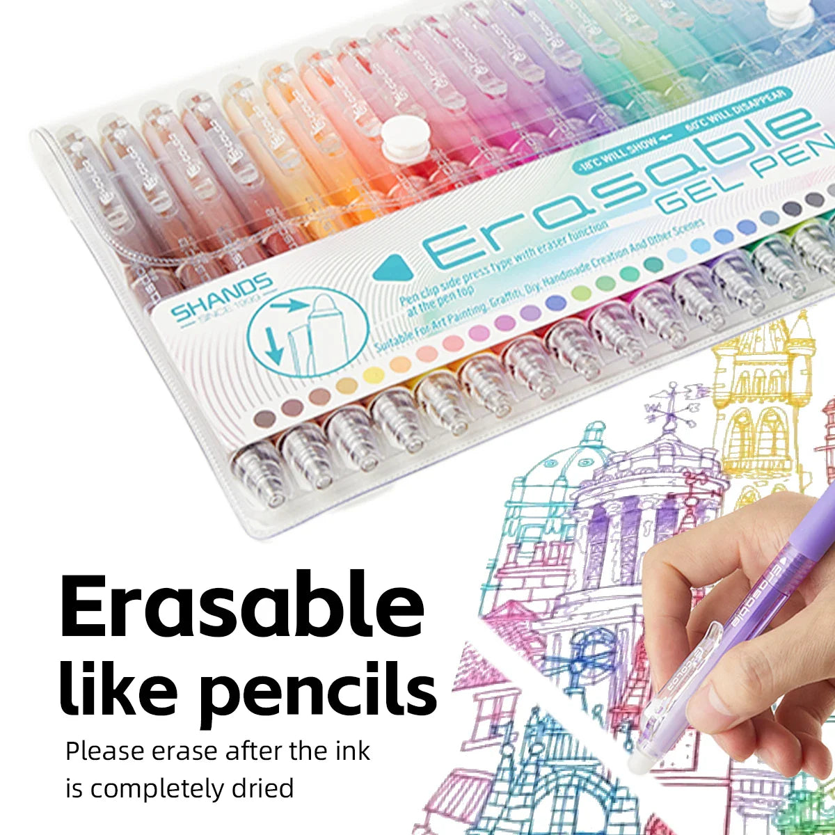 12/24/36-Pack Erasable Rainbow Gel Pens Set, 0.7mm Fine Tip Color Pens for Journaling, Drawing, DIY – Back to School, Halloween