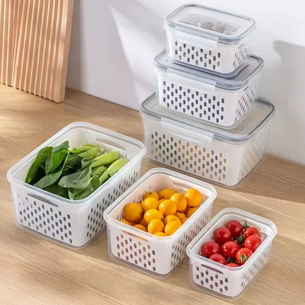 3-Pack Produce Storage Containers for Fridge – 4-in-1 Fruit & Vegetable Bins with Lids and Removable Colanders, Leakproof Fresh Keeper Organizer Set