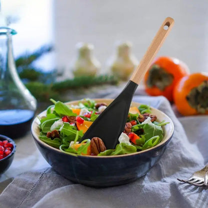 Heat-Resistant Silicone Cooking Spatula with Wooden Handle – Non-Stick, Food-Grade, Ergonomic Kitchen Tool for Stirring, Mixing & Baking